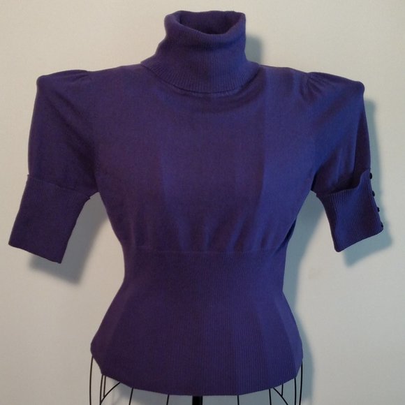 Miley Cyrus Max Azria purple fitted turtleneck sweater, exc. cond., sz XL - Picture 1 of 4